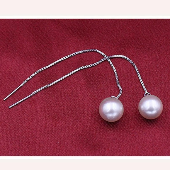 Long Drop/dangle Stud Freshwater Pearl earrings - Picture 4 of 8